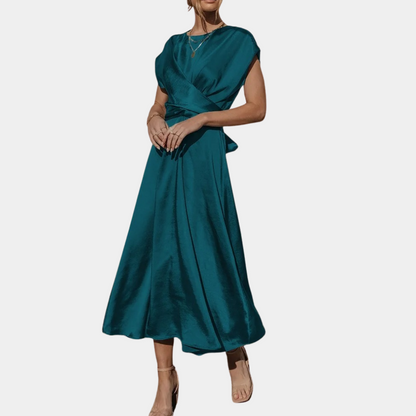 Robe satin verte courte pour femme style militaire