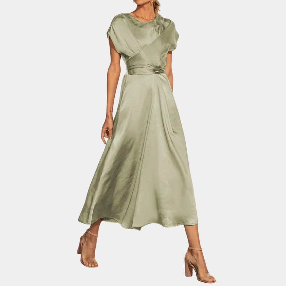 Robe satin verte courte pour femme style militaire - PanierRoyale