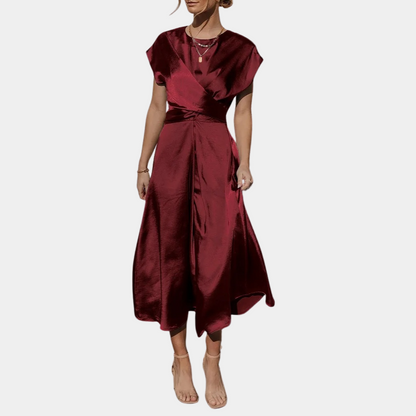 Robe satin verte courte pour femme style militaire