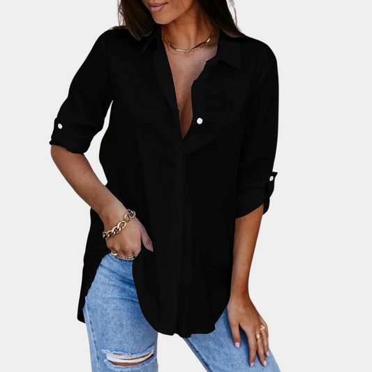 Blouse Femme Chic Manches Longues Col Boutonné Élégant - PanierRoyale