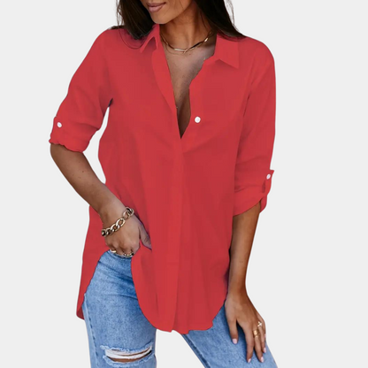 Blouse Femme Chic Manches Longues Col Boutonné Élégant