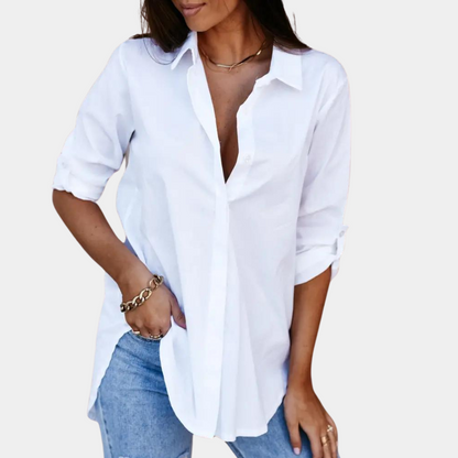 Blouse Femme Chic Manches Longues Col Boutonné Élégant