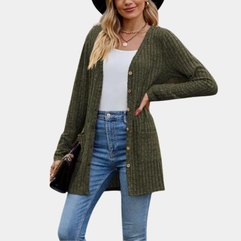 Cardigan Décontracté avec Poches et Fermeture Boutons