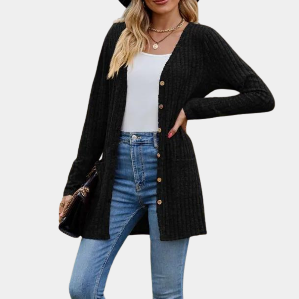 Cardigan Décontracté avec Poches et Fermeture Boutons