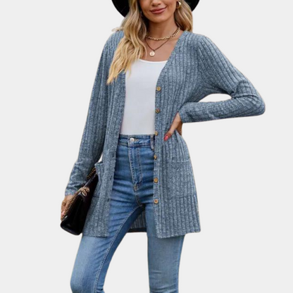 Cardigan Décontracté avec Poches et Fermeture Boutons