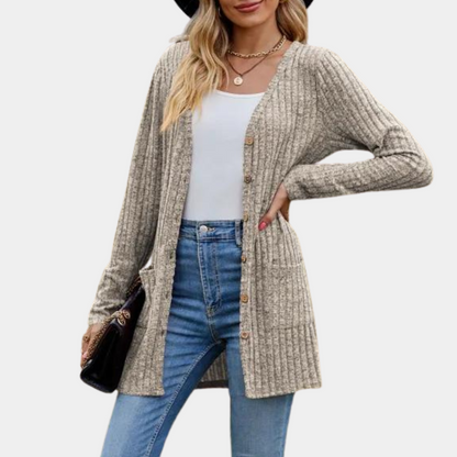 Cardigan Décontracté avec Poches et Fermeture Boutons
