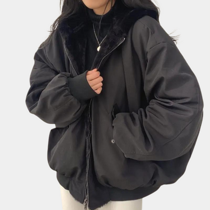 Veste Femme Grande Taille Noir Doublée Fourrure Synthétique Chaude