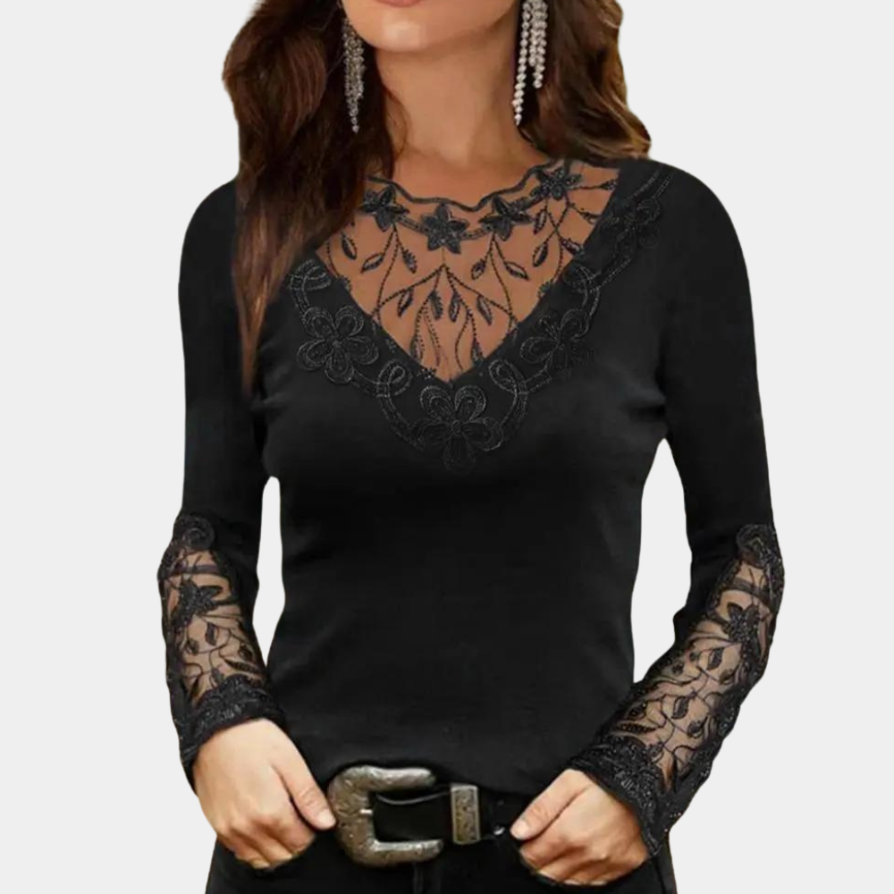 Chemisier femme en dentelle manches longues élégant