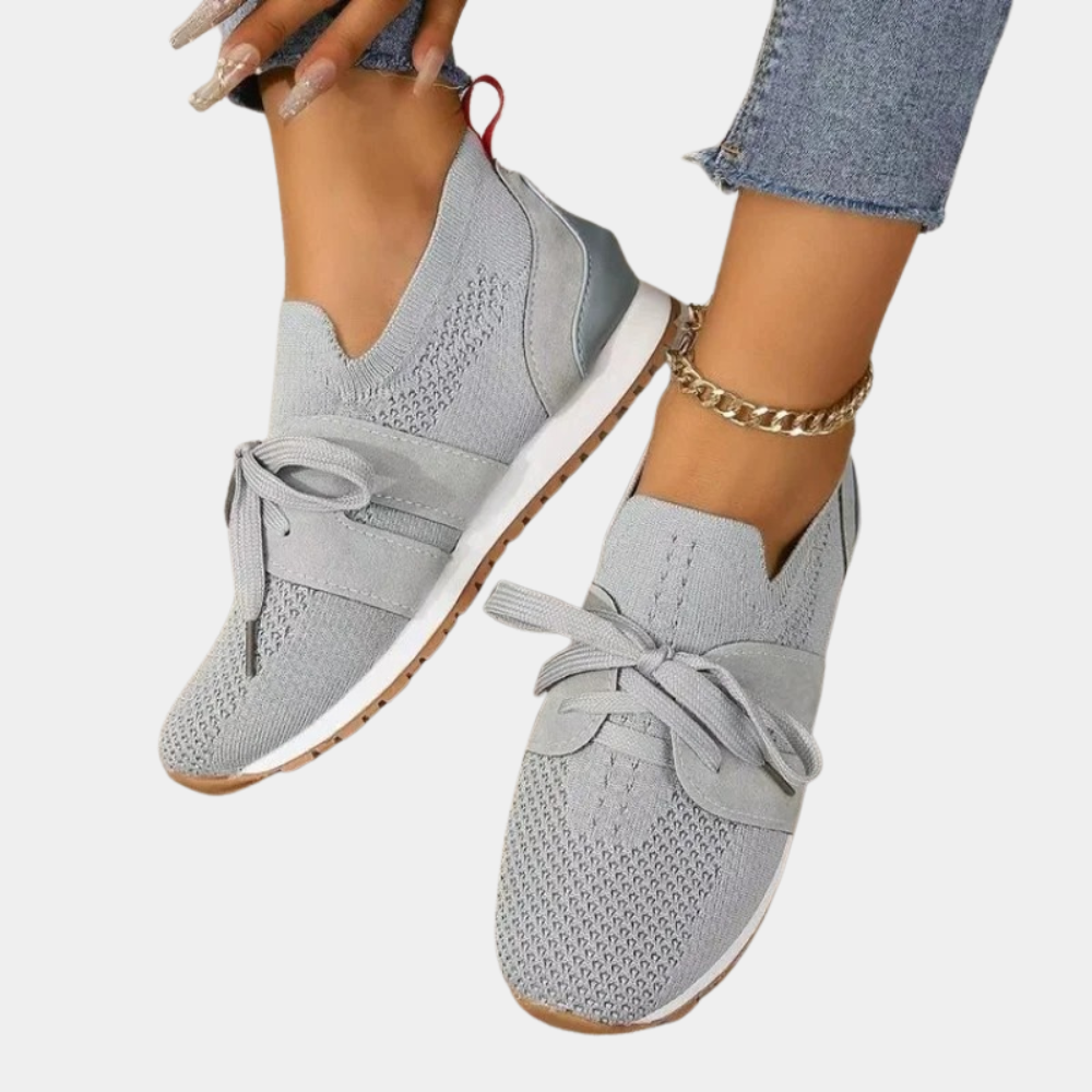 Chaussures running femme gris clair semelle blanche légère - PanierRoyale