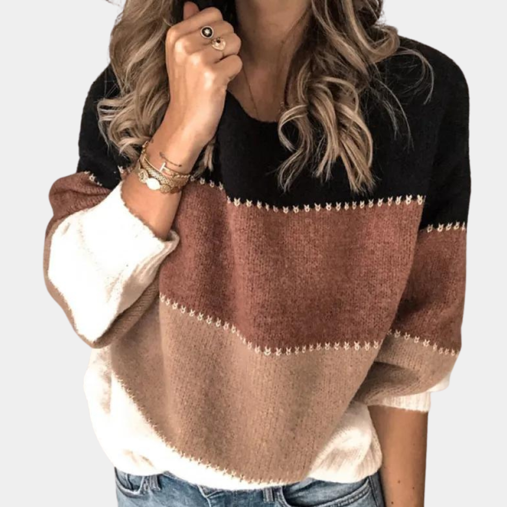 Pull Rayé Femme Col Montant Hiver Chaud - PanierRoyale