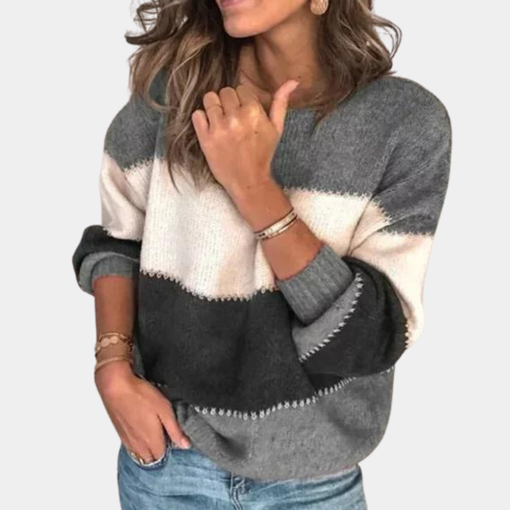 Pull Rayé Femme Col Montant Hiver Chaud