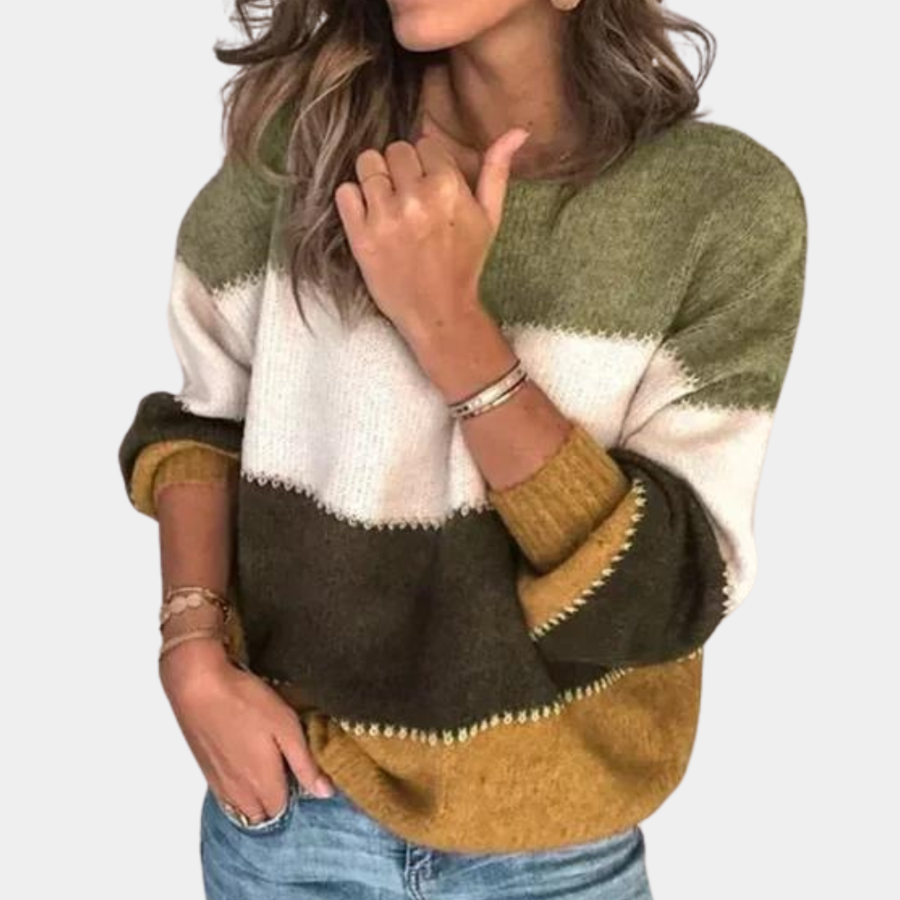 Pull Rayé Femme Col Montant Hiver Chaud