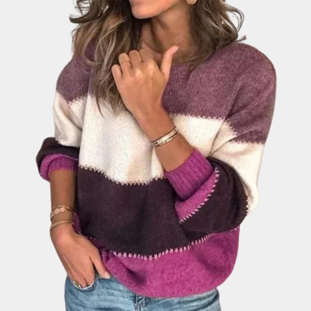 Pull Rayé Femme Col Montant Hiver Chaud