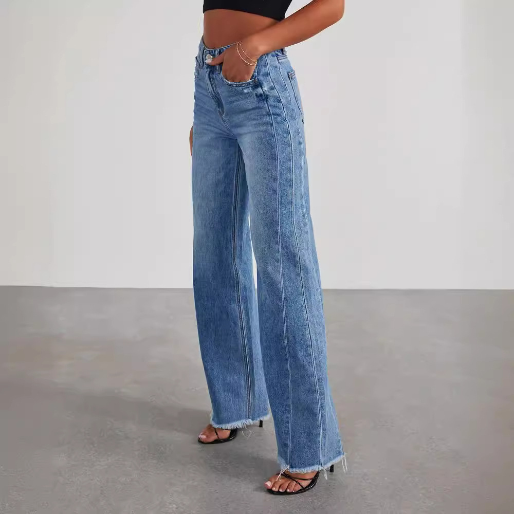 Jean Droit Femme Décontracté Lavé Vintage