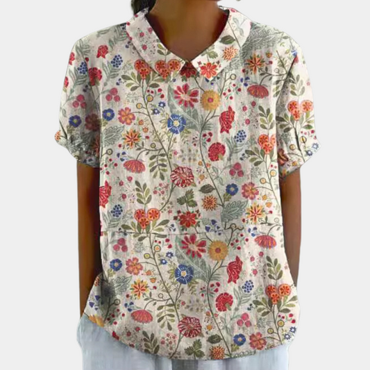 Blouse Été Décontractée Manches Courtes Fleurs Colorées - PanierRoyale