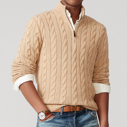 Pull Homme Tricot Printemps Col V avec Motif Tressé