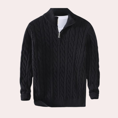 Pull Homme Tricot Printemps Col V avec Motif Tressé