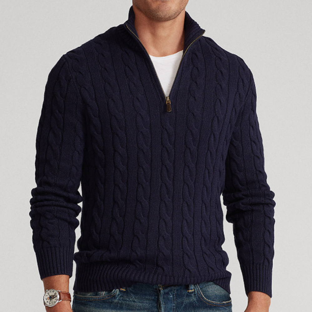 Pull Homme Tricot Printemps Col V avec Motif Tressé