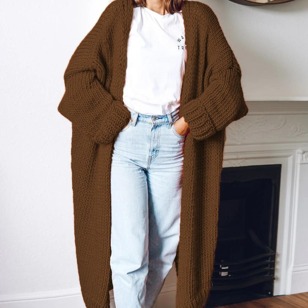 Cardigan Femme Long en Laine Mérinos Doux - PanierRoyale