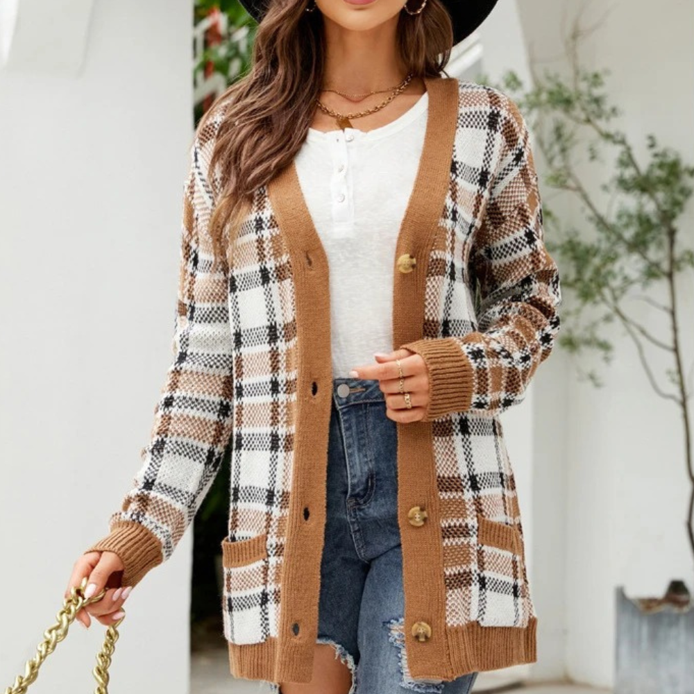 Gilet femme à carreaux écossais confortable