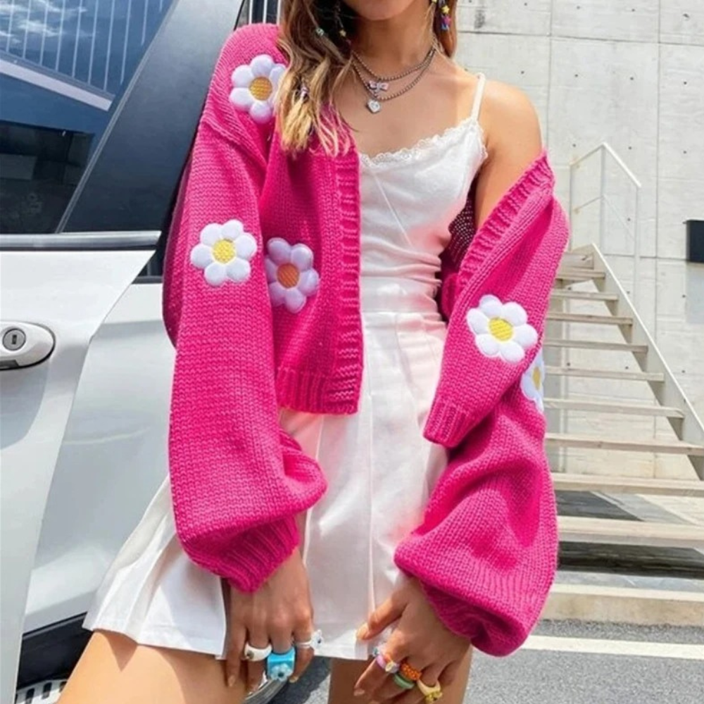 Cardigan Femme Fleurs Coloré et Doux