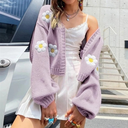 Cardigan Femme Fleurs Coloré et Doux