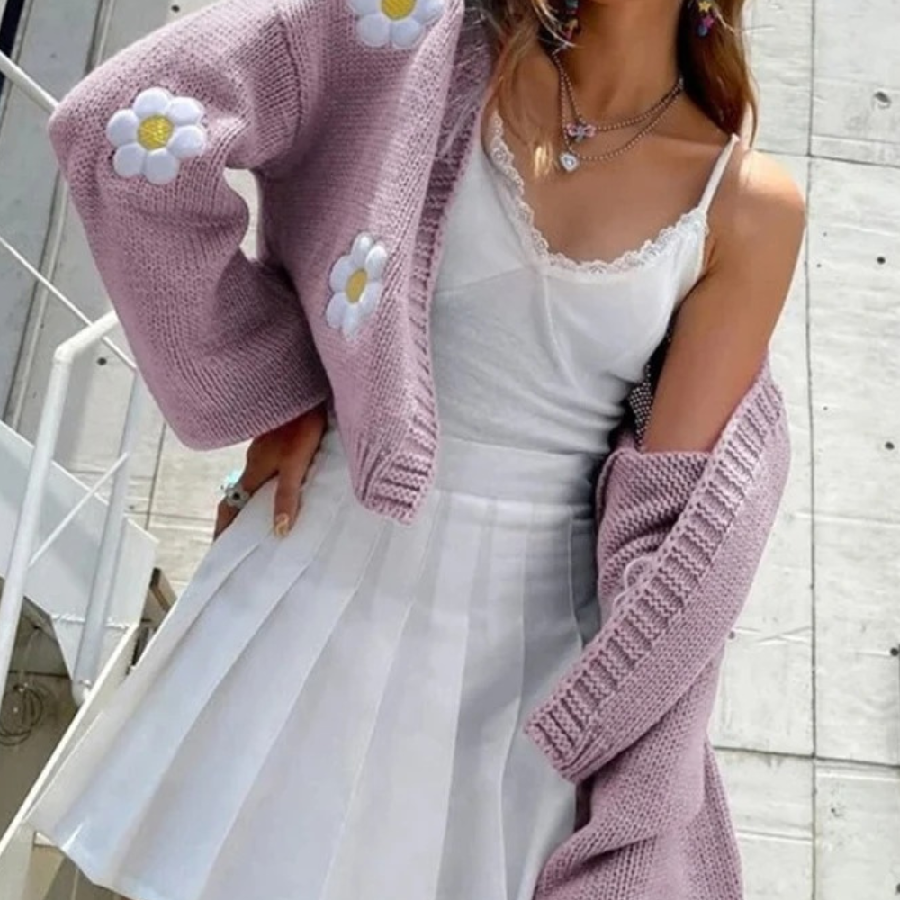 Cardigan Femme Fleurs Coloré et Doux - PanierRoyale