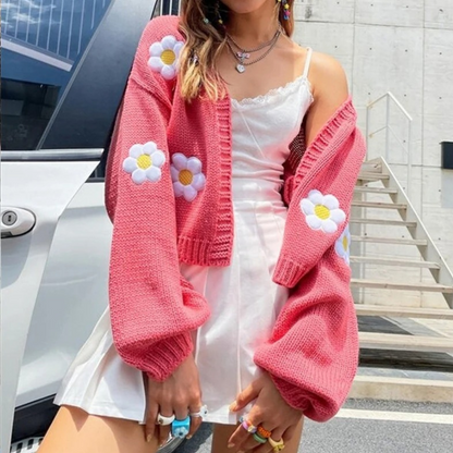 Cardigan Femme Fleurs Coloré et Doux