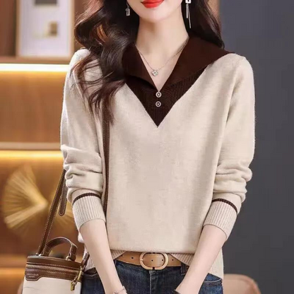 Pull Femme Chic à Encolure en V et Décoration Brodée - PanierRoyale