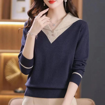 Pull Femme Chic à Encolure en V et Décoration Brodée