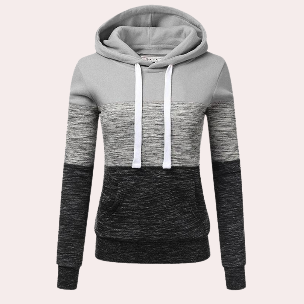 Pull à Capuche Color Block Femme avec Cordon de Serrage