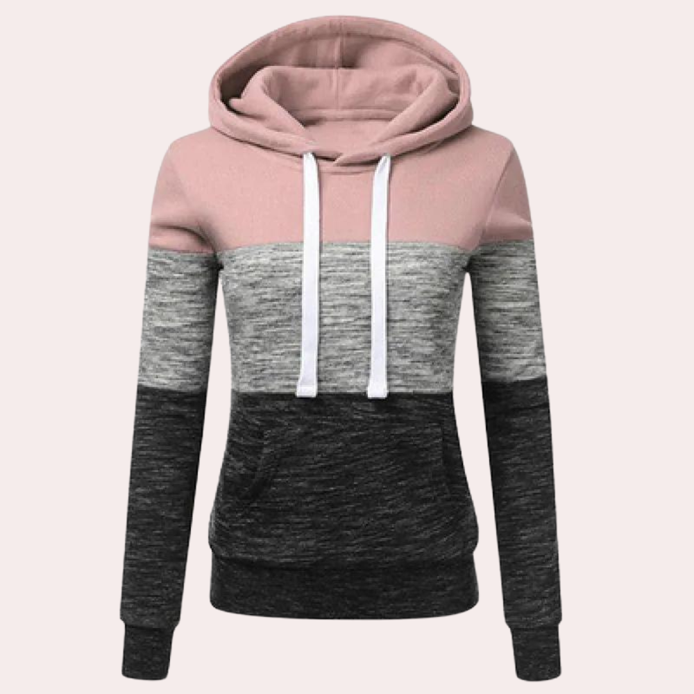 Pull à Capuche Color Block Femme avec Cordon de Serrage