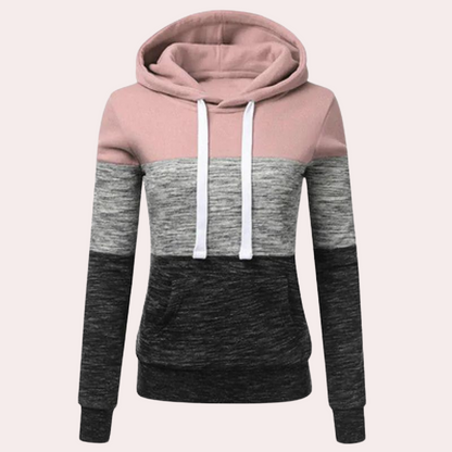 Pull à Capuche Color Block Femme avec Cordon de Serrage
