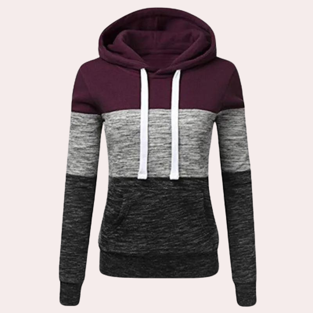 Pull à Capuche Color Block Femme avec Cordon de Serrage