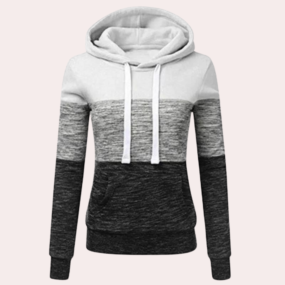 Pull à Capuche Color Block Femme avec Cordon de Serrage