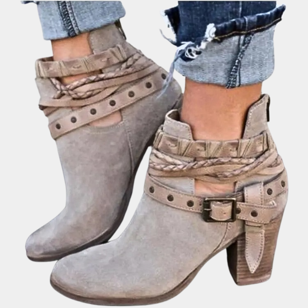 Bottines Femme Élégantes à Boucles Métalliques