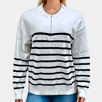 Pull à Capuchon Zippé Rayé Femme