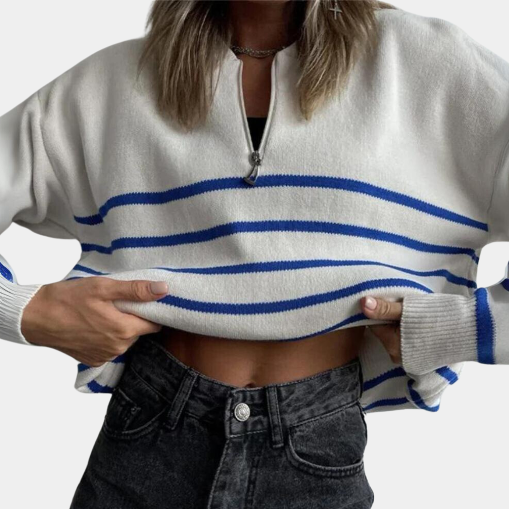 Pull à Capuchon Zippé Rayé Femme