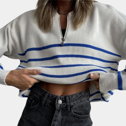 Pull à Capuchon Zippé Rayé Femme