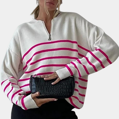 Pull à Capuchon Zippé Rayé Femme