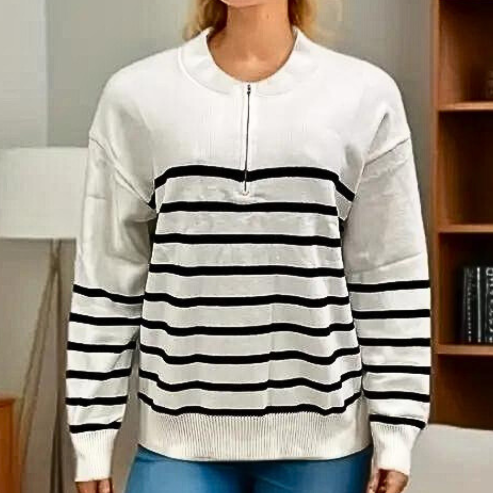 Pull à Capuchon Zippé Rayé Femme - PanierRoyale