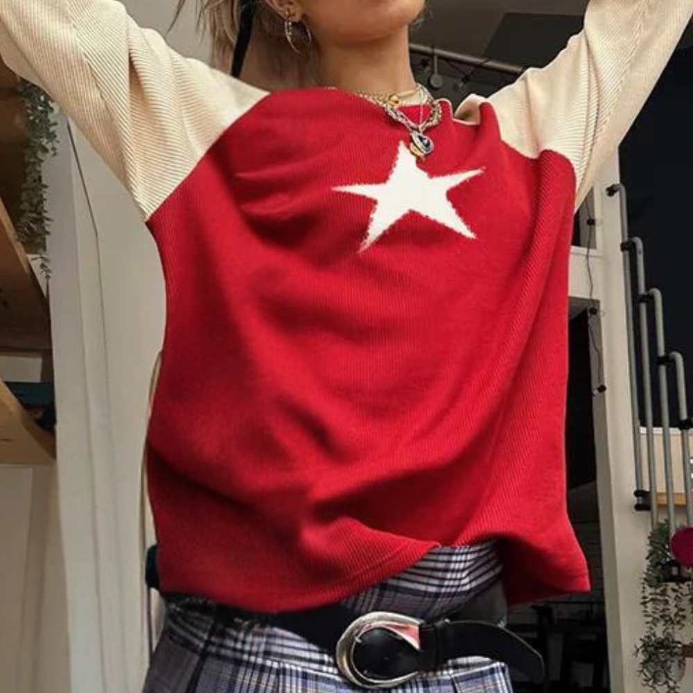 Yaretzi - Pull Vintage Étoilé à Col Rond