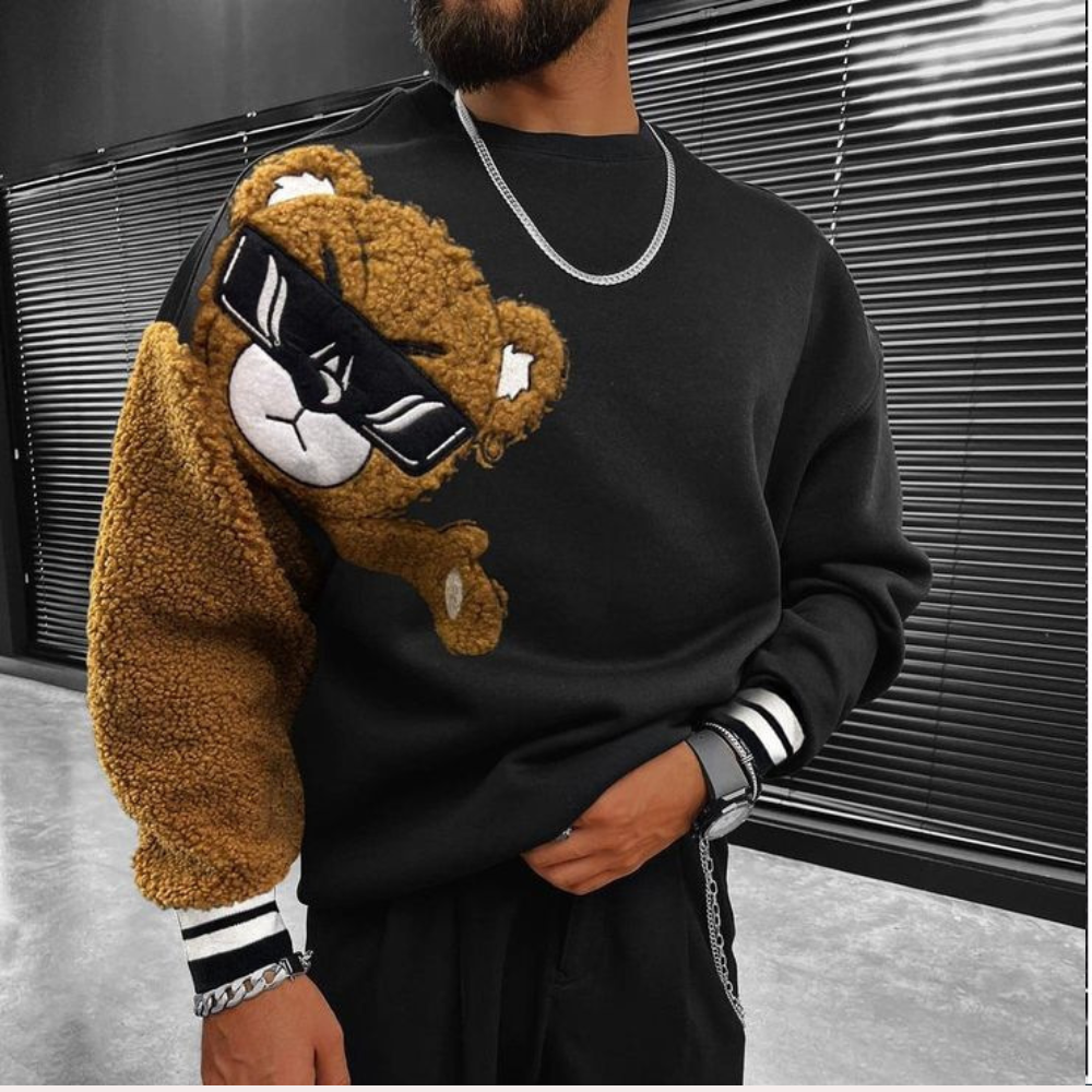 Sweat Homme Brodé Ours Noir Moderne