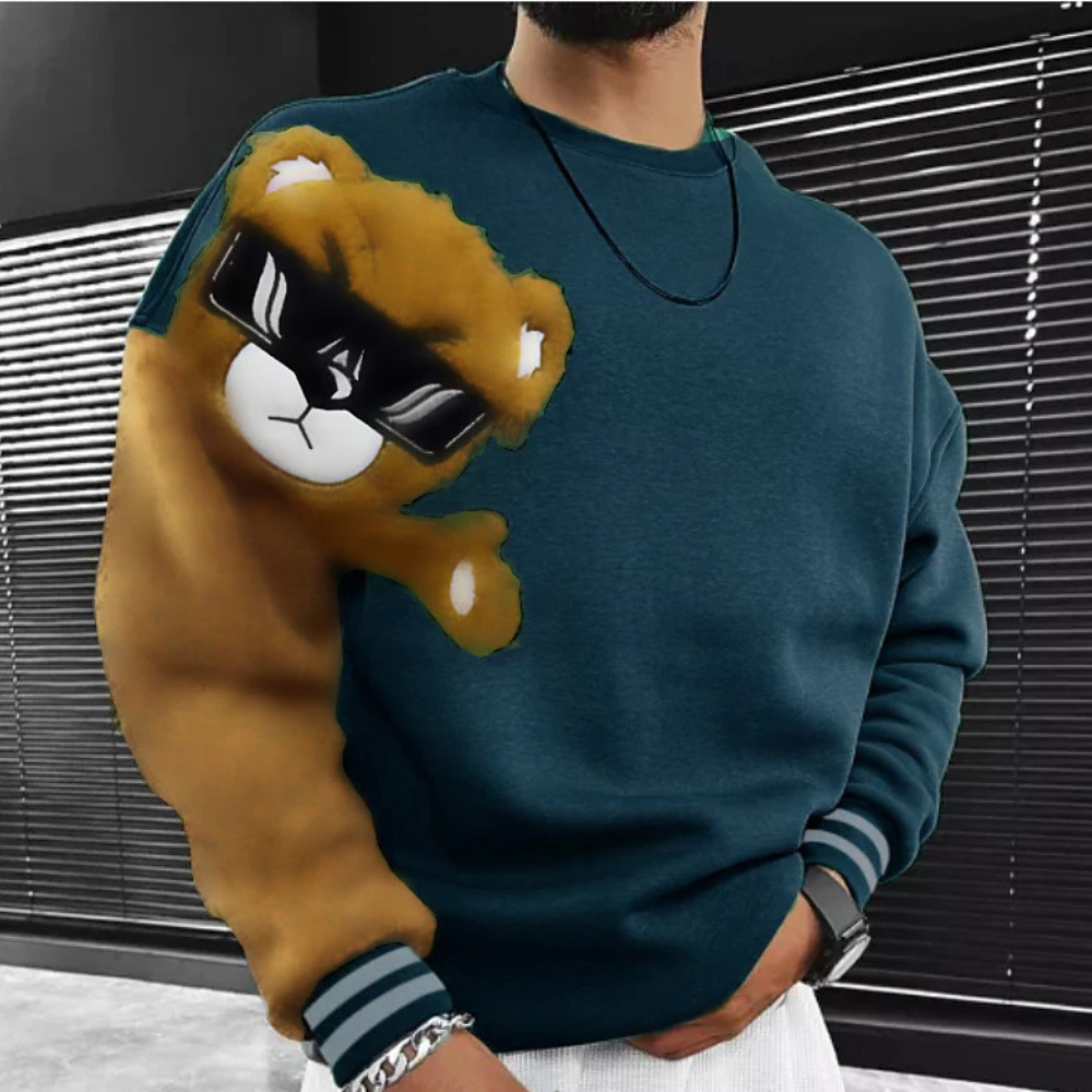 Sweat Homme Brodé Ours Noir Moderne - PanierRoyale