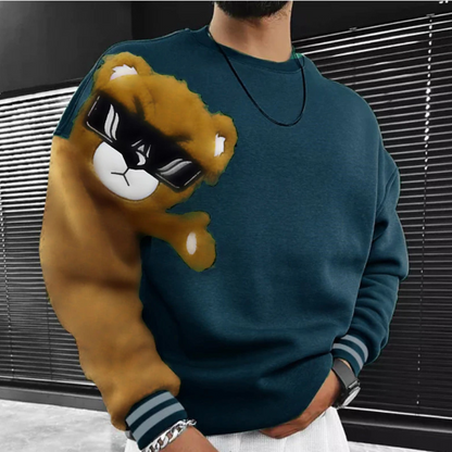 Sweat Homme Brodé Ours Noir Moderne - PanierRoyale