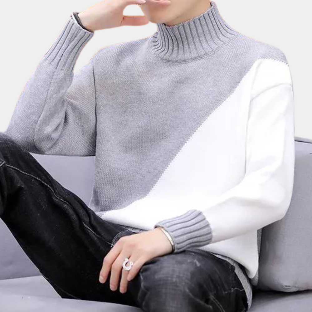 Olek - Pull col roulé en color block pour hommes