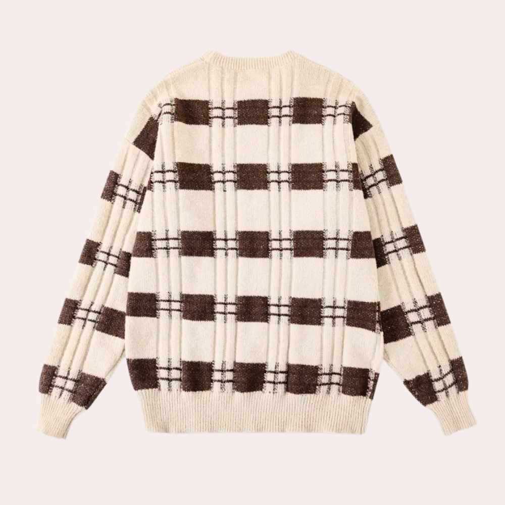 Pull à Carreaux Élégant en Coton - vue 2