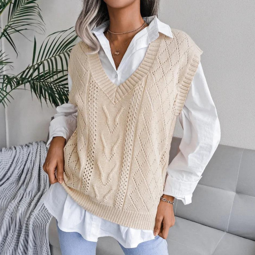 Gilet Femme Élégant Col en V Taille Affûtée