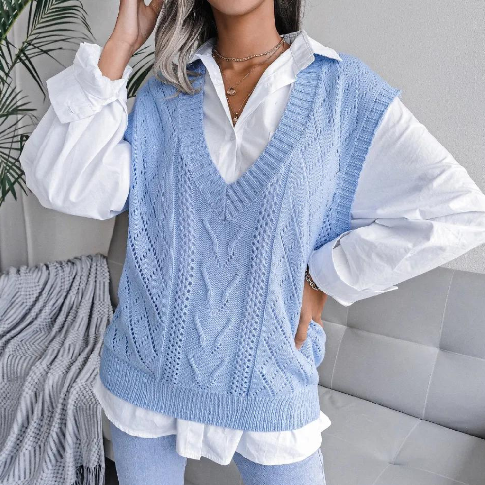 Gilet Femme Élégant Col en V Taille Affûtée - PanierRoyale