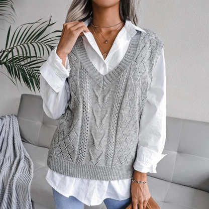 Gilet Femme Élégant Col en V Taille Affûtée